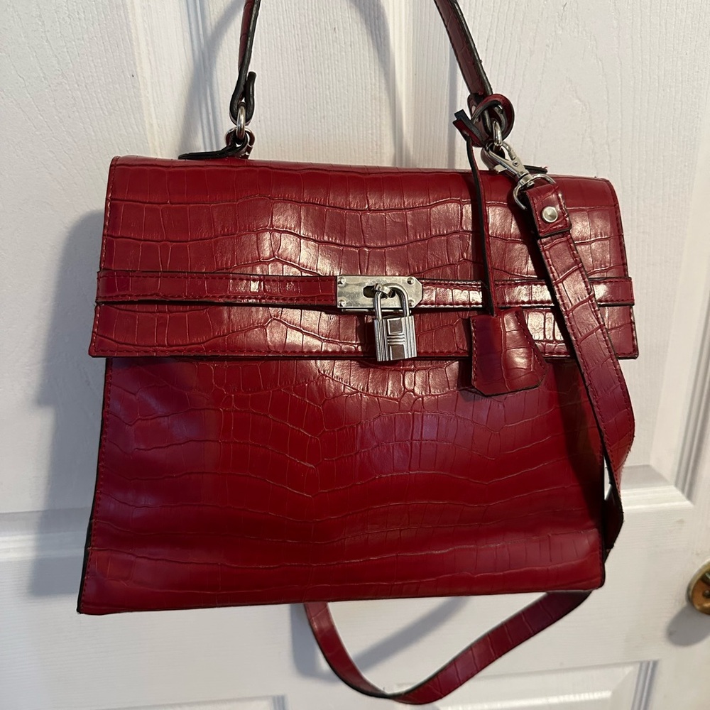 Elegant Red Crocodile-Embossed Handbag